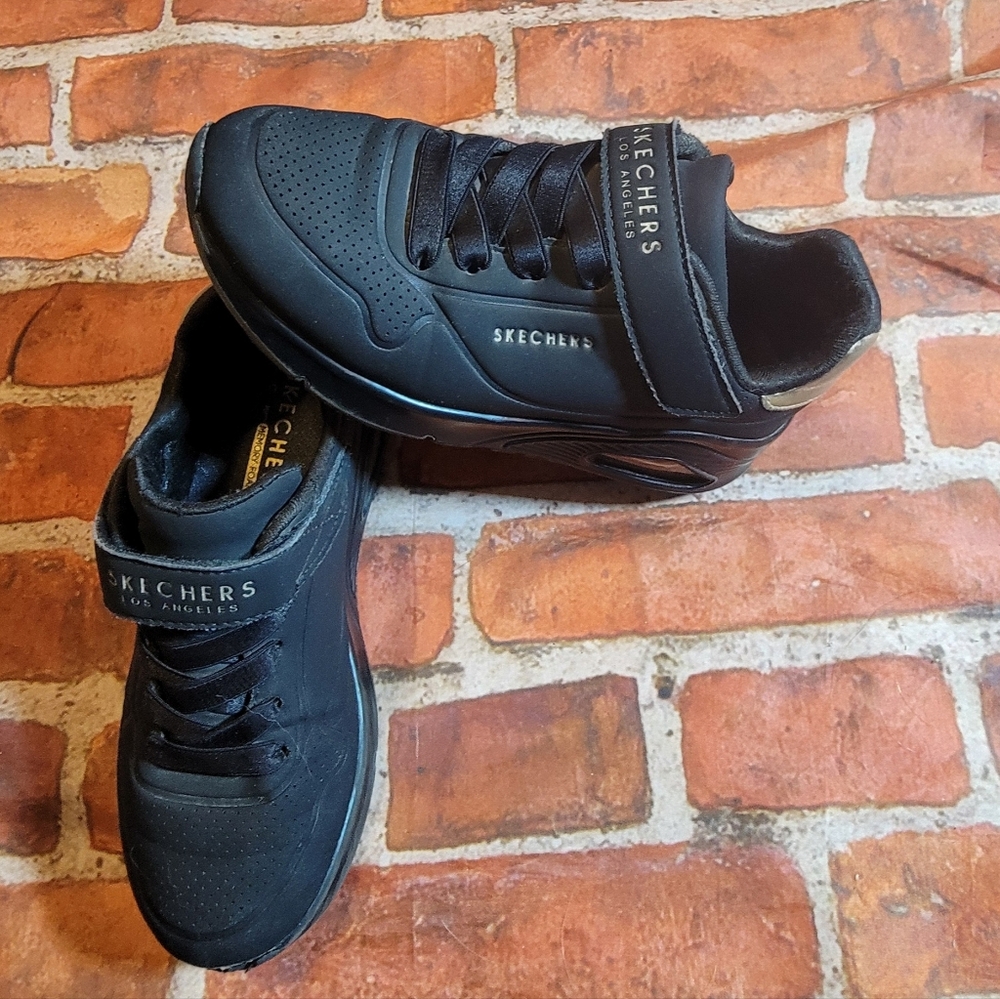 Skechers Uno Gen1 Girls Sz 13 Black Gold Metallic Sneakers Air Cooled Memoryfoam